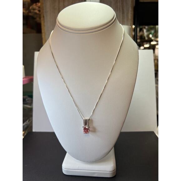 Bella Luce Pink and white CZ Rhodium Over Silver Pendant - Picture 7 of 11